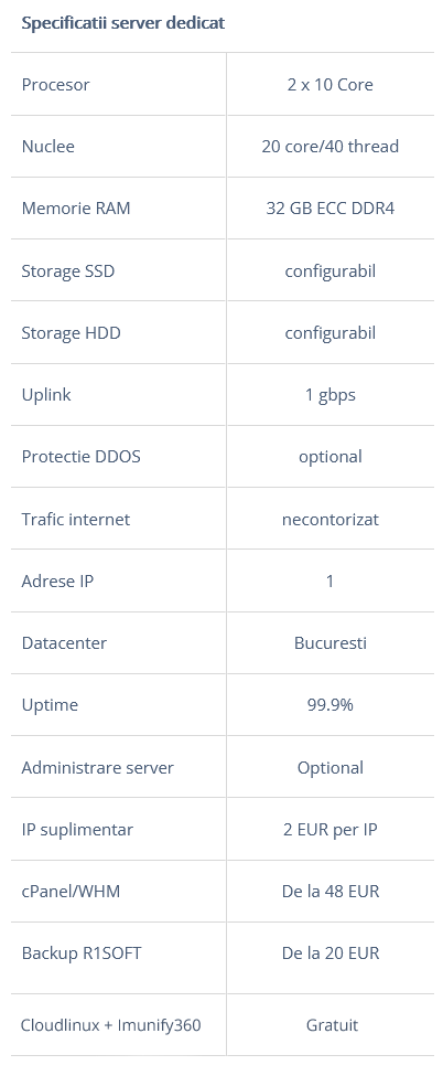 Specificatii Server 2x10 Core