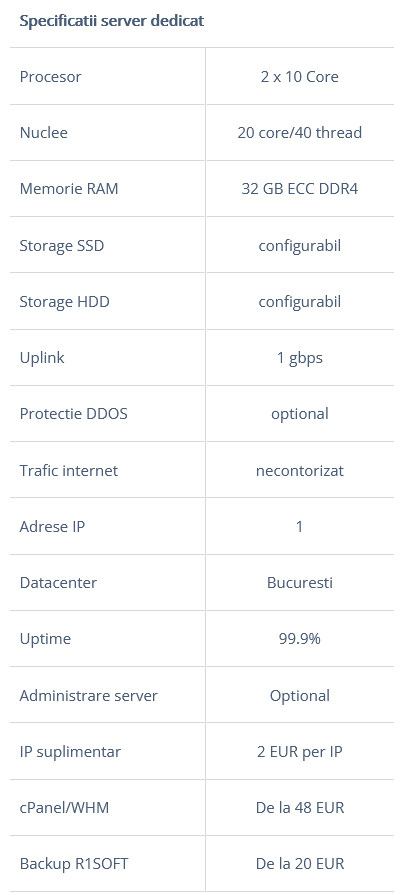 Specificatii Server 2x10 Core