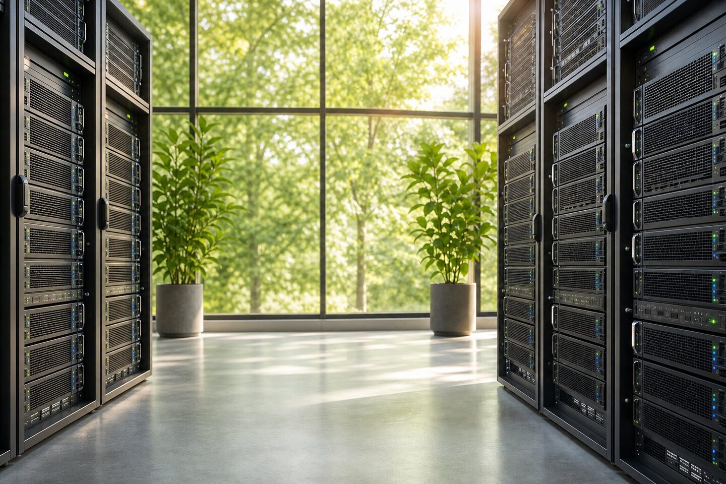 Servere HP enterprise într-un datacenter modern luminat natural