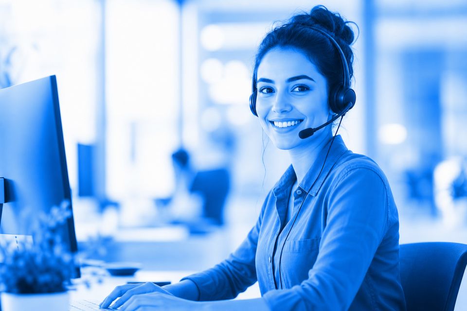 Specialist suport tehnic HOSTGATE cu căști, disponibil 24/7
